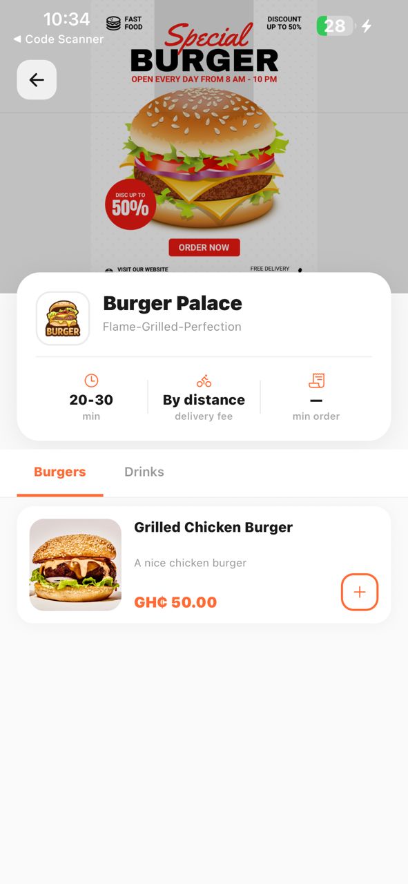 Restaurant menu screen