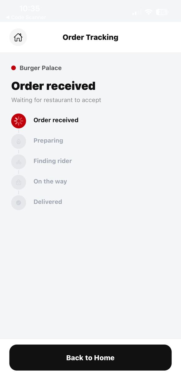 Order tracking screen