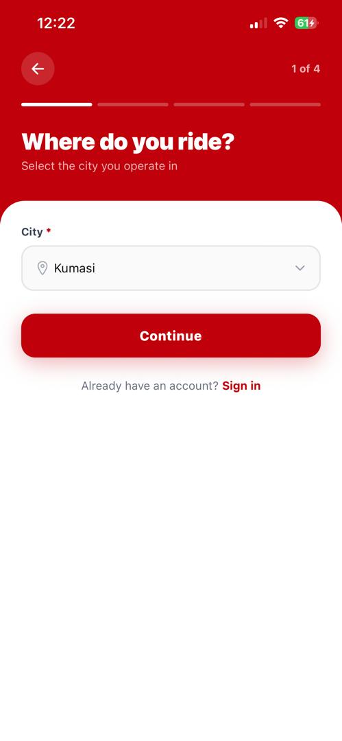 Choose city screen