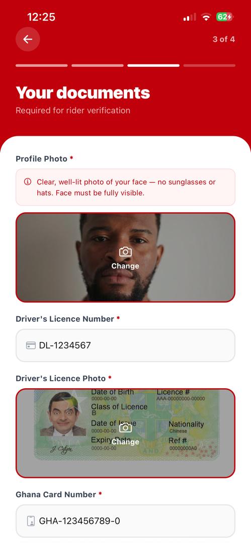 Documents upload screen